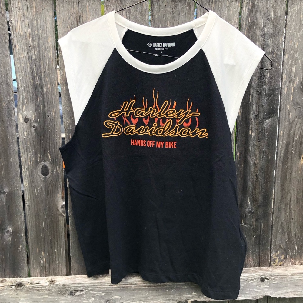 Harley-Davidson Black & White Raglan Tee with Flame Logo